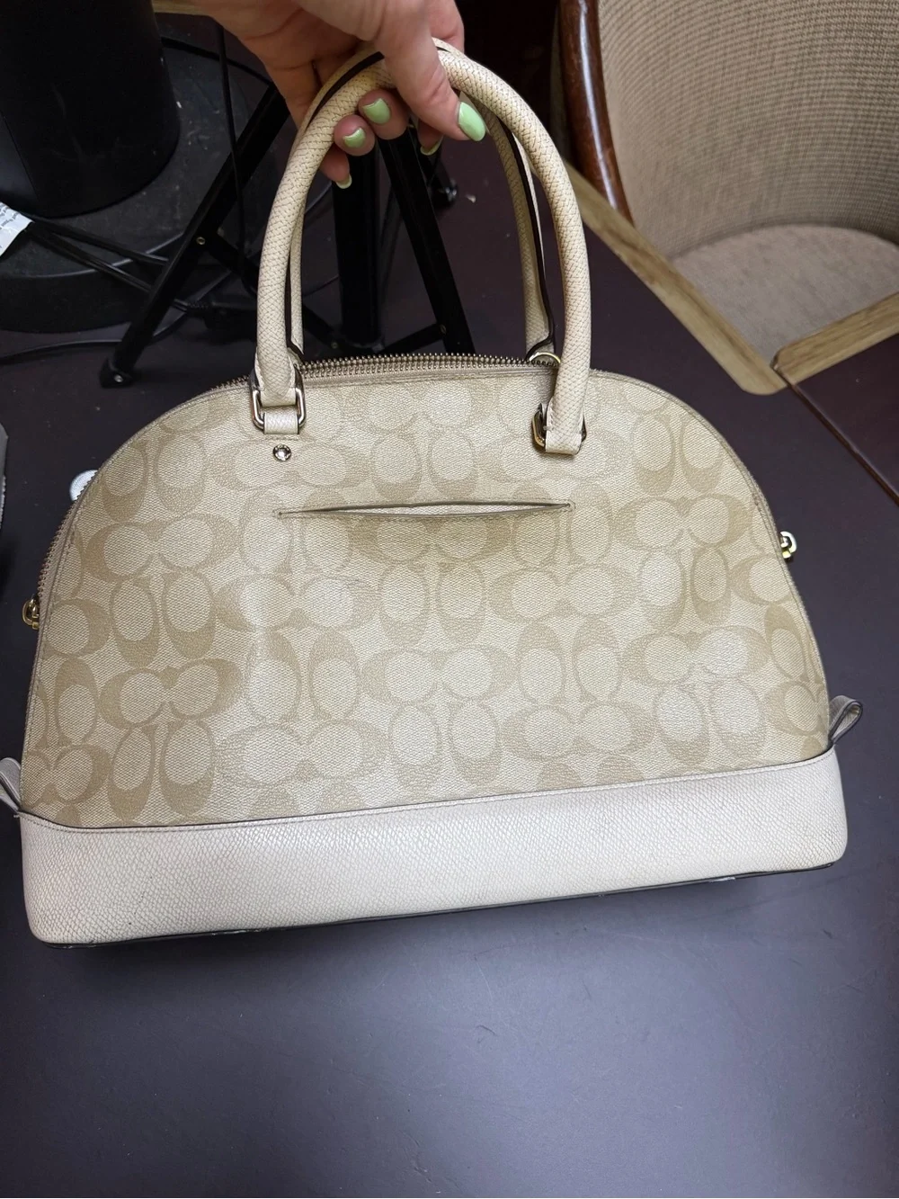 Coach Khaki and Chalk Dome Satchel with Strawberry Charm